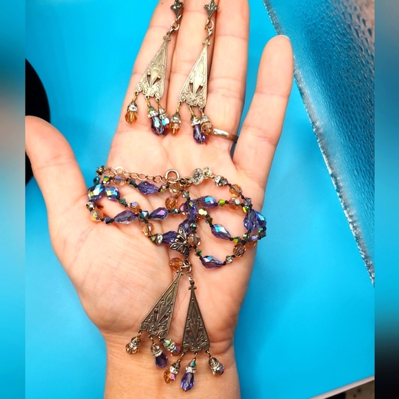 Lori Frantz-Koenig Bundle Hand Beaded Austrian Crystals Brass Necklace E… - Picture 1 of 16